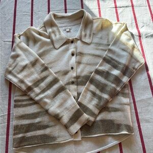 Anthropologie Pilcro Cream and green/gold Striped Cashmere Cardigan